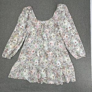 Arizona Jean Boho Dress Floral long Sleeve Small Off The Shoulder Ruffled/Pleate